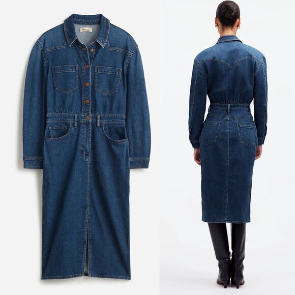 NEW Madewell Denim Western Midi Shirtdress in Laselle Wash Sz 2 Capsule Staple - Picture 2 of 11